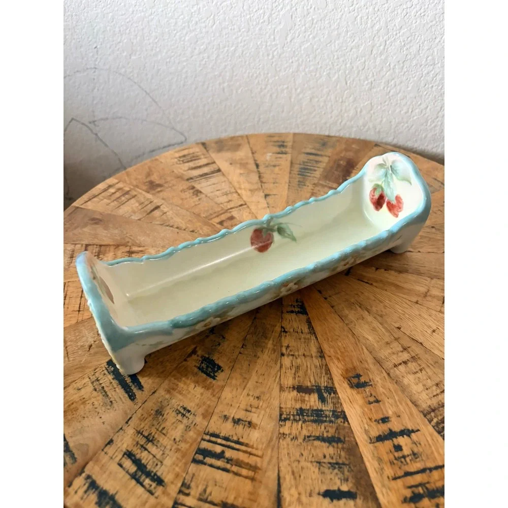 Vintage Ruth Little 1983‎ Hand Painted Strawberry Porcelain Celery Dish Tray